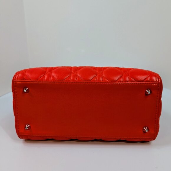Dior Lady Dior Bright Red-Orange Quilted Lambskin and Charm - Picture 11 of 16